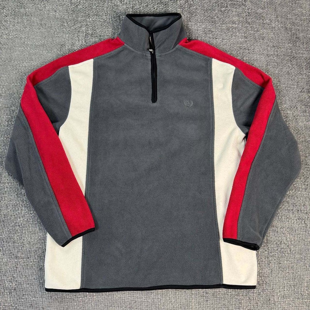 Chaps Quarter Zip Fleece Pullover Mens Large Grey Red Colorblock Y2K Sporty